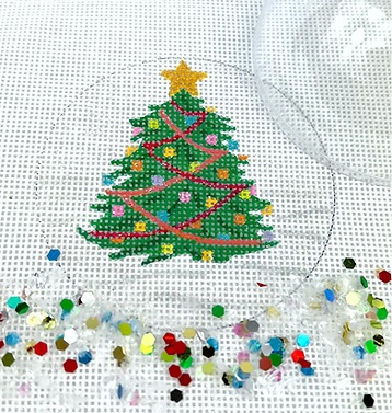 click here to view larger image of Christmas Tree Ornament w/Clear Dome and Confetti (hand painted canvases 2)