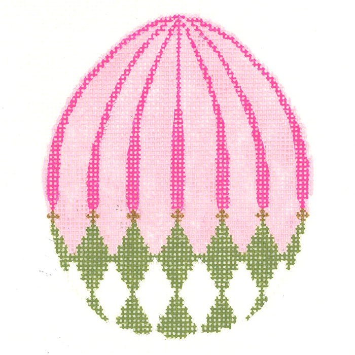 click here to view larger image of Green Harlequin Egg w/Pink Stripes (hand painted canvases)