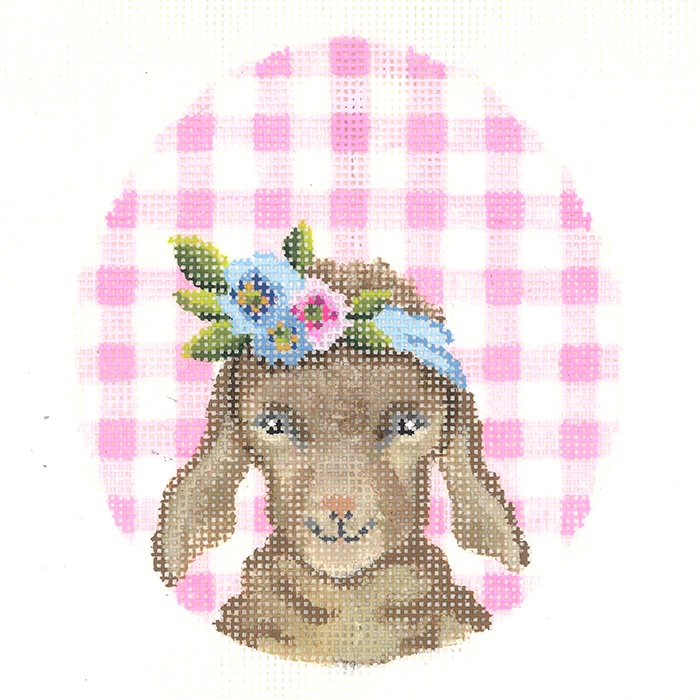 click here to view larger image of Kidd w/Flower Crown on Pink Gingham (hand painted canvases)