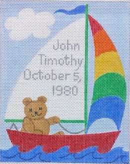 click here to view larger image of Sailing Teddy Birth Announcement - 13M (hand painted canvases 2)