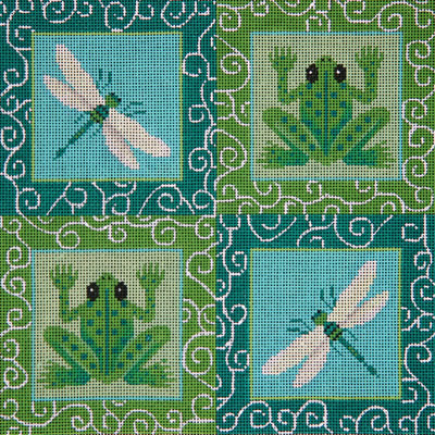 click here to view larger image of Turquoise and Green Frogs and Dragonflies (hand painted canvases)