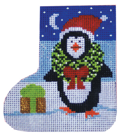 click here to view larger image of Mini Skate Ornament - Christmas Penguin (hand painted canvases)