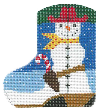 click here to view larger image of Mini Skate Ornament - Snowman Cowboy Boot (hand painted canvases)