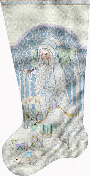 click here to view larger image of White Winter Walk Santa Stocking (hand painted canvases)
