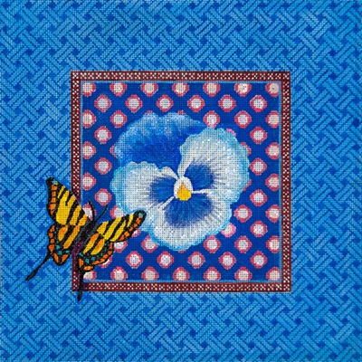 click here to view larger image of Blue Pansy w/Zebra Butterfly (hand painted canvases)
