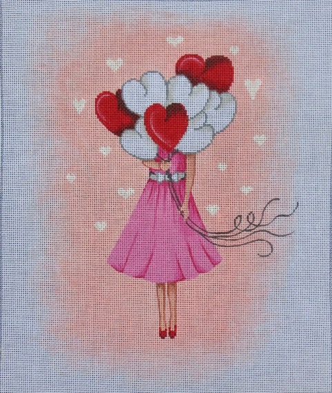 click here to view larger image of Girl w/Heart Balloons (hand painted canvases)