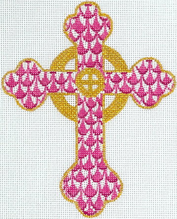 click here to view larger image of Fishnet Mini Budded Celtic Cross Pink/Gold (hand painted canvases 2)