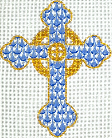 click here to view larger image of Fishnet Mini Budded Celtic Cross Blue/Gold (hand painted canvases 2)