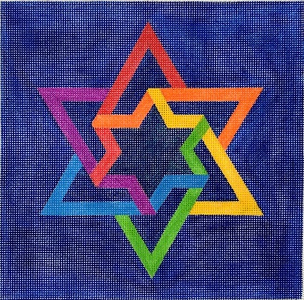 click here to view larger image of Tefillin Bag - Double Interlocking/Star of David Rainbow (hand painted canvases 2)