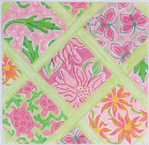 click here to view larger image of Lilly Inspired Lattice Patchwork - Pinks/Greens (hand painted canvases 2)
