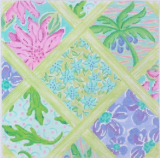 click here to view larger image of Lilly Inspired Lattice Patchwork - Periwinkle/Violet/Greens (hand painted canvases 2)