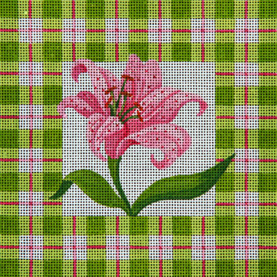 click here to view larger image of Pink Lily w/Plaid Border (hand painted canvases)