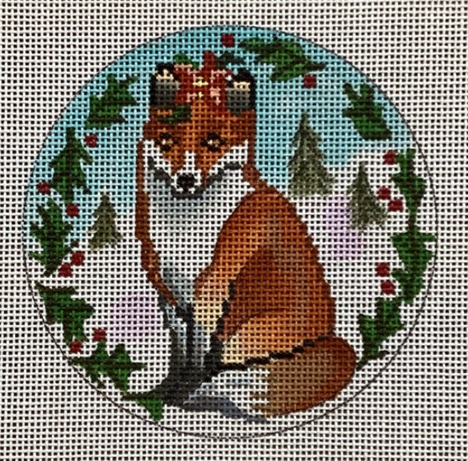 click here to view larger image of Christmas Fox Ornament (hand painted canvases)