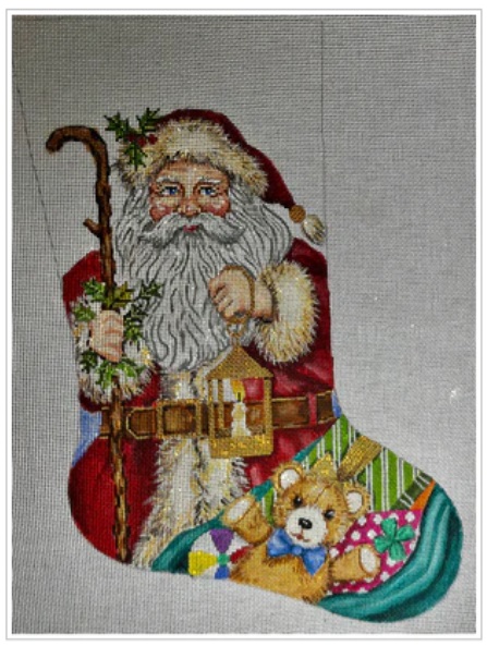 click here to view larger image of Santa w/Teddy Stocking (hand painted canvases)