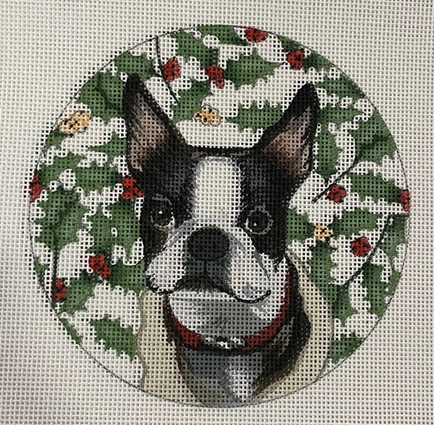 click here to view larger image of Boston Dog Ornament - 339 (hand painted canvases)