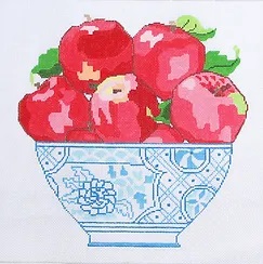 click here to view larger image of Red Apples in a Blue Bowl (hand painted canvases)