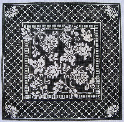 click here to view larger image of Karens Damask Pillow - Black & Ivory (hand painted canvases)