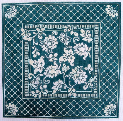 click here to view larger image of Karens Damask Pillow - Teal (hand painted canvases)