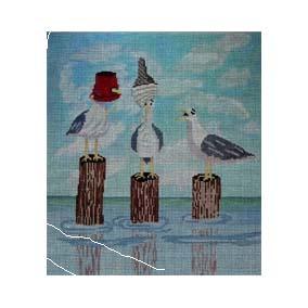 click here to view larger image of 3 Seagulls on a Pier (hand painted canvases)