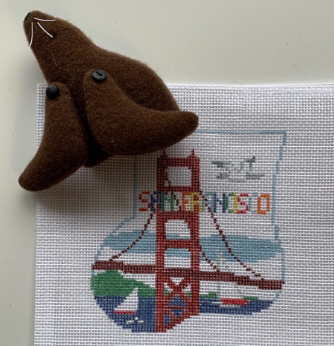 click here to view larger image of San Francisco w/Seal Mini Sock (hand painted canvases)