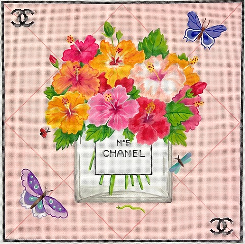 click here to view larger image of Designer Scarf Series - Chanel Inspired Flowers in No 5 Bottle  (hand painted canvases 2)