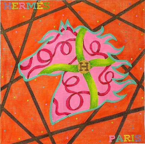click here to view larger image of Designer Scarf Series - Hermès Inspired Confetti Horse (hand painted canvases 2)
