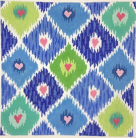click here to view larger image of Ikat Diamonds w/Allover Hearts (hand painted canvases 2)