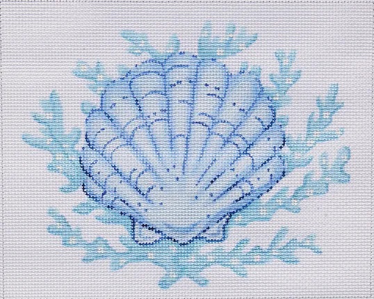 click here to view larger image of Scallop Shell w/Coral - Blues (hand painted canvases 2)