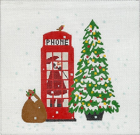 click here to view larger image of London Christmas - Phone Booth w/Santa/Tree (hand painted canvases 2)