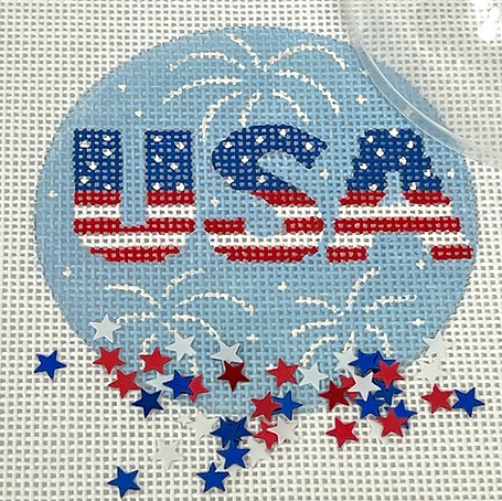 click here to view larger image of USA w/Fireworks Ornament   (hand painted canvases 2)