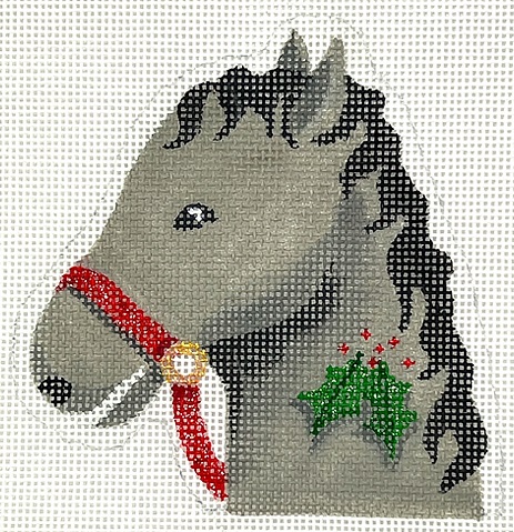 click here to view larger image of Gray Horse w/Holly Candy Cane Holder (hand painted canvases 2)