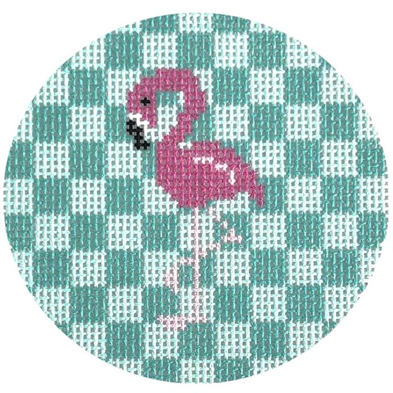 click here to view larger image of Pink Flamingo on Aqua  (printed canvas)