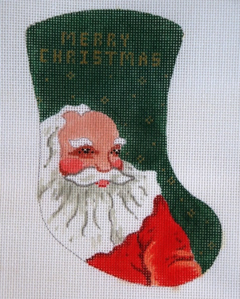 click here to view larger image of Santa/ Green & Gold Pattern Mini Stocking (hand painted canvases)