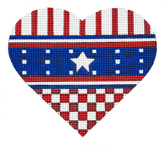 click here to view larger image of R-W-B Checked Star Heart (hand painted canvases)