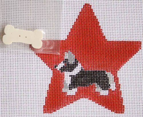 click here to view larger image of Black Corgi Star w/Bone (hand painted canvases)