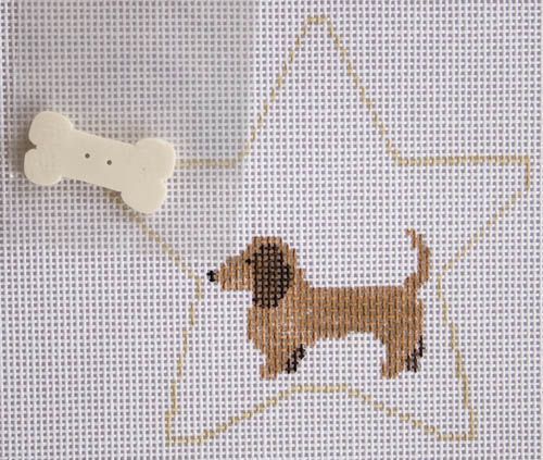 click here to view larger image of Dachshund Star w/Bone (hand painted canvases)