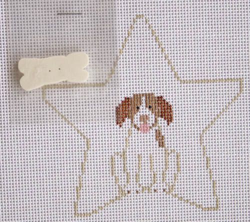 click here to view larger image of Brittany Spaniel Star w/Bone (hand painted canvases)