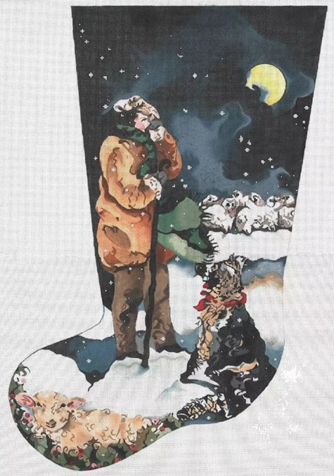 click here to view larger image of Shepherd w/Dog Stocking (hand painted canvases)