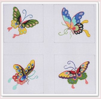 click here to view larger image of Chinese Butterflies Coasters (hand painted canvases 2)