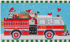 click here to view larger image of Christmas Fire Truck   (hand painted canvases)