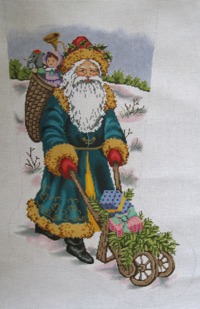 click here to view larger image of Victorian Santa w/ Cart of Presents (hand painted canvases)