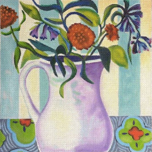 click here to view larger image of Orange Flower w/Purple Vase (hand painted canvases)