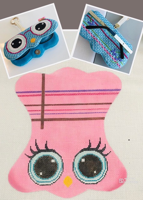 click here to view larger image of Pink Owl Sunglasses Case w/Key Ring (hand painted canvases)