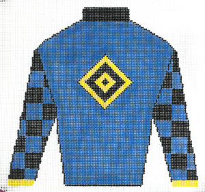 click here to view larger image of Jockey Silk - Blue, Black & Yellow with Diamond  (hand painted canvases)