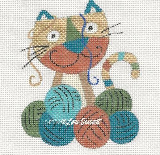click here to view larger image of Cat & Knitting (hand painted canvases)