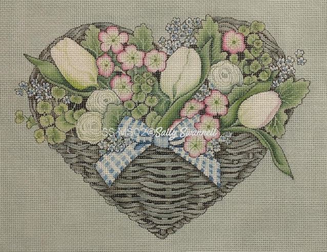 click here to view larger image of Heart Floral Basket (hand painted canvases)