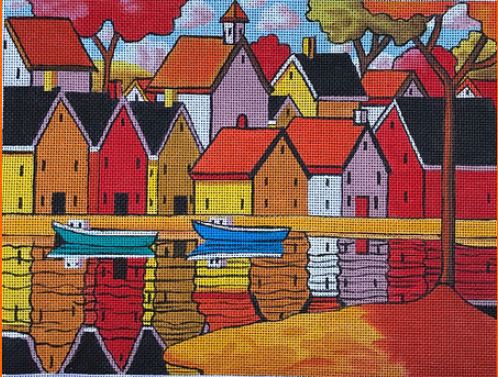 click here to view larger image of Town Harbor Reflection (hand painted canvases)