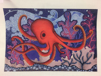 click here to view larger image of Red Octopus w/Stitch Guide (hand painted canvases)