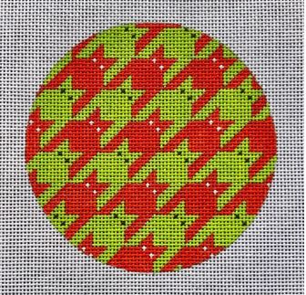 click here to view larger image of Houndstooth Kitty Red/Green Ornament (hand painted canvases)