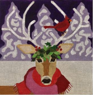 click here to view larger image of Reindeer With Cardinal  (hand painted canvases)